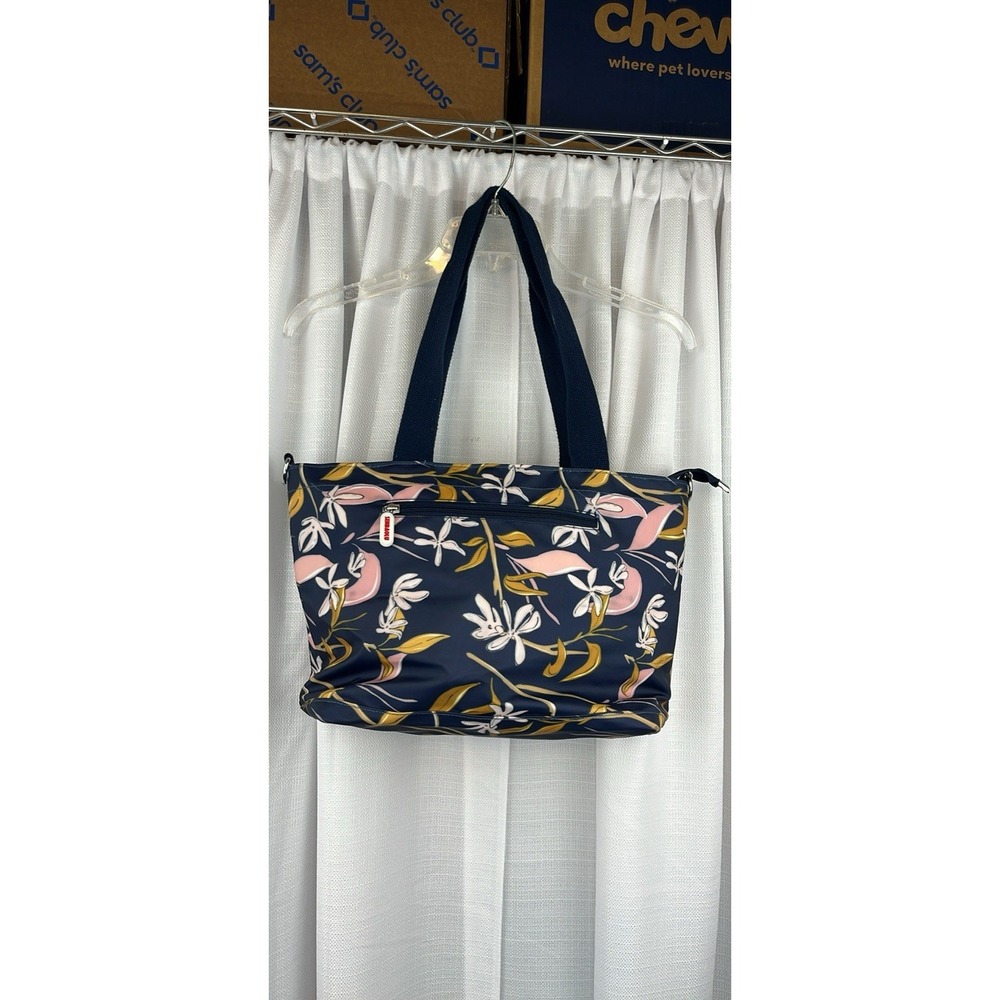 XIUXIAN Senbaolu Blue Pink Yellow Nylon Compartment Shoulder Purse Floral Strap